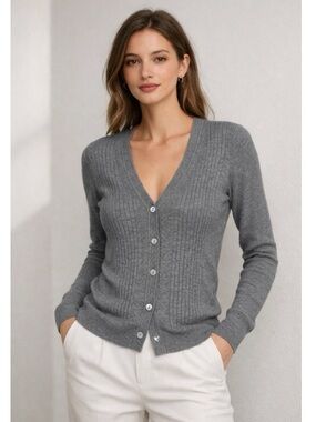 Dolce & Gabbana Grey Button Front Ribbed Sweater Cardigan